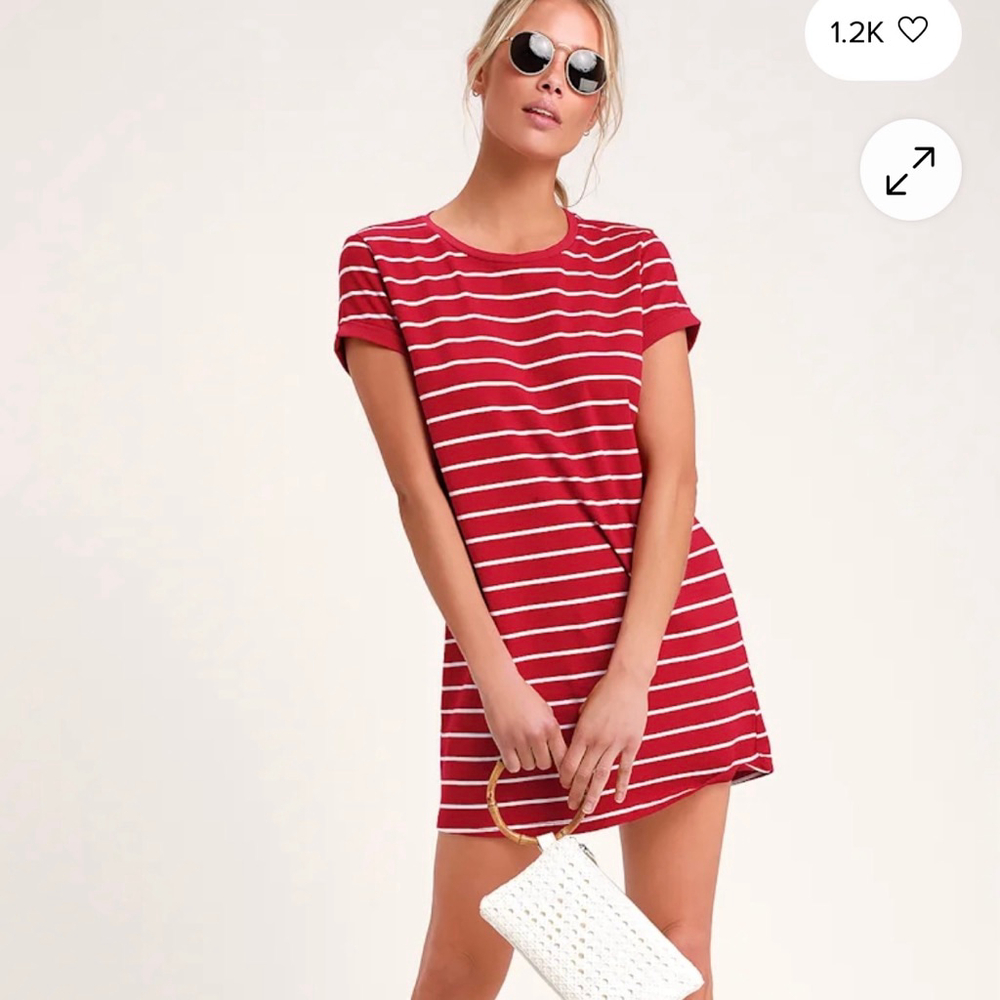 Lulus Red & White Striped Mini T-Shirt Dress S